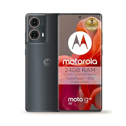 Moto g85 5G 24GB (12GB+12GB RAM Boost)/256GB Gris, Pantalla de Borde Infinito de 6,67” y Sonido Dolby Atmos®