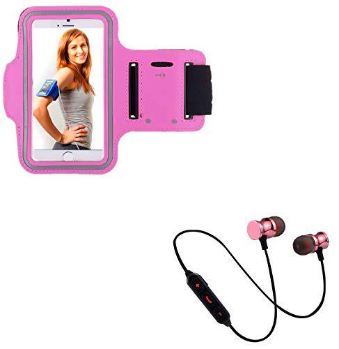 Shot Case Access-Discount - Pack Deportivo para Nokia 7.2 (Auriculares Bluetooth de Metal y Brazo), Color Rosa