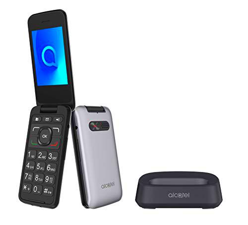 Alcatel 3026 - Teléfono móvil de fácil uso con tapa y base para cargar