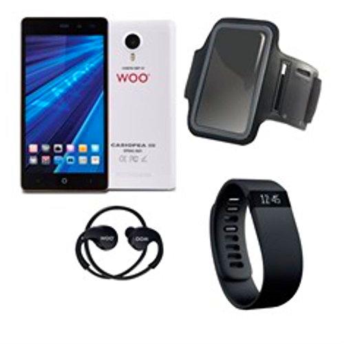 Woo - Telefono movil Smartphone casiopea 3 Blanco 5" + Pulsera de Actividad + Brazalete Impermeable + Auriculares Deportivos