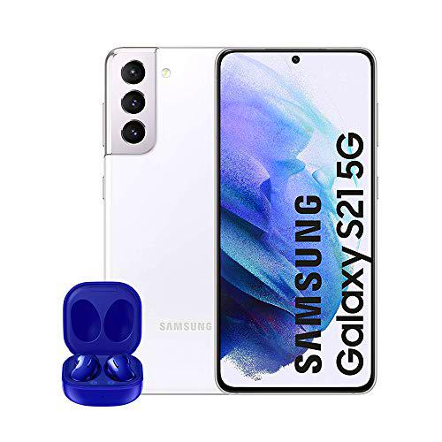 SAMSUNG Smartphone Galaxy S21 5G de 128 GB Blanco &amp; Buds Live Azul [Versión Española]