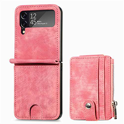 CUTTOW Funda para Samsung Galaxy Z Flip 3 Galaxy Z Flip 3 5G Premium PU Funda de Piel con Ranuras para Tarjetas, Color Rosa