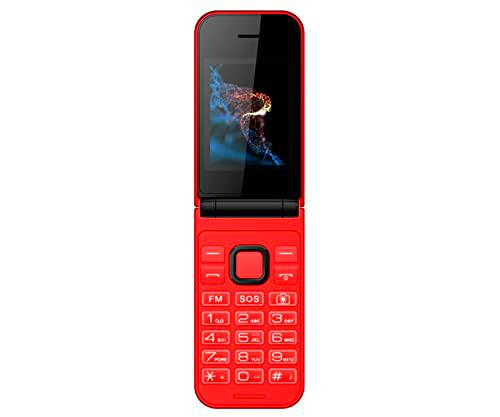 Qubo Teléfono móvil X219, tecls SOS con Doble Pantalla 2,4 + 1,77, Rojo