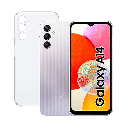 SAMSUNG Galaxy A14 (64 GB 4 GB de RAM) + Funda - Smartphone Android Color Plata