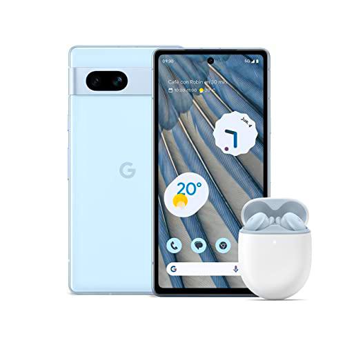 Google Pixel 7a - Teléfono móvil 5G Android libre con lente gran angular y batería de 24 horas de duración- Azul claro + Pixel Buds A-Series- Auriculares Inalámbricos- Auriculares Bluetooth-Azul claro