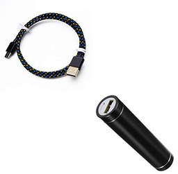 Pack de batería para Samsung Galaxy Fold Smartphone Tipo C (Cable Trenzado de 3 m + batería Cargador Externo) Android 2600 mAh (Negro)