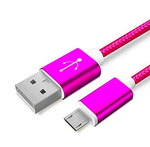 Pack de 2 Cables Metal Nylon Micro USB para Wiko Y80 Smartphone Android Cargador Conector (Rosa)
