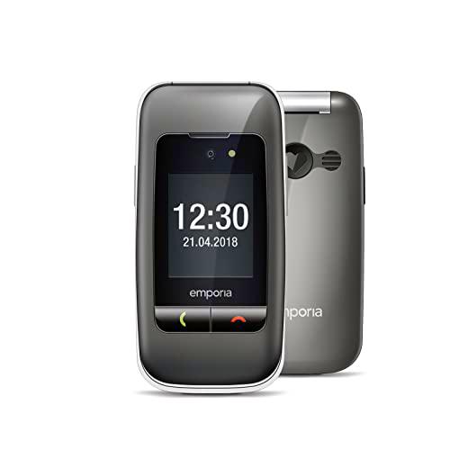 EmporiaOne | Teléfono móvil para personas mayores | Teléfono abatible sin contrato | Teléfono móvil con botón de llamada de emergencia | Pantalla de 2.4 pulgadas | Gris espacial